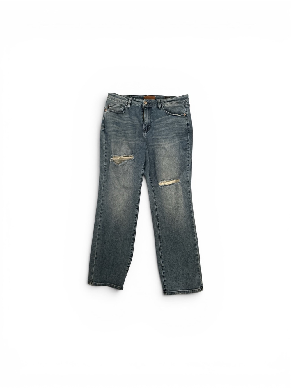 Judy Blue Distressed Straight-Leg Faded Blue Jeans